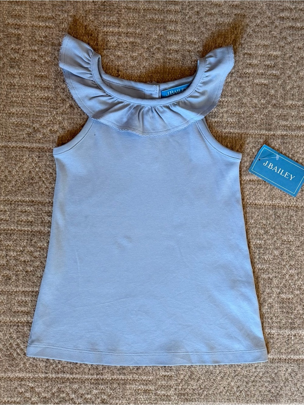 NWT J. Bailey Girls Blue Ruffle Neck Tank Top Size 6x